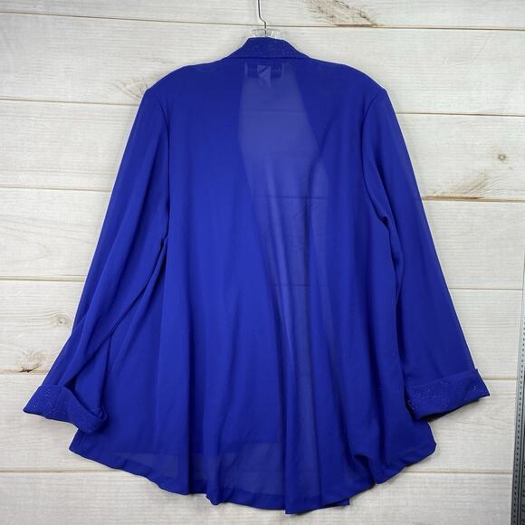 Vtg Another Thyme Cardigan Jacket Womens 18/20 Blue Glittery Semi Sheer USA Made - Picture 7 of 10